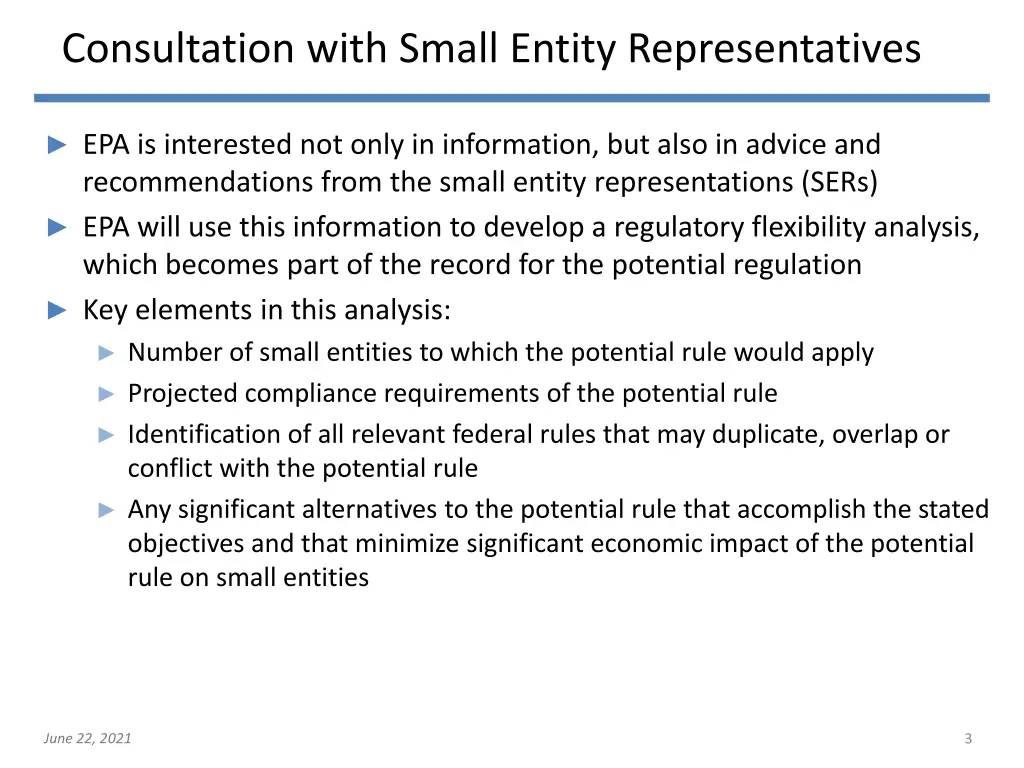 consultation with small entity representatives