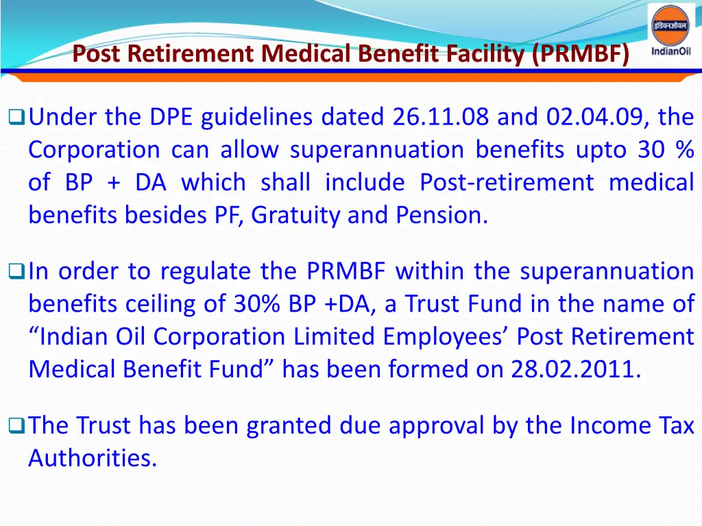 post retirement medical benefit facility prmbf 1