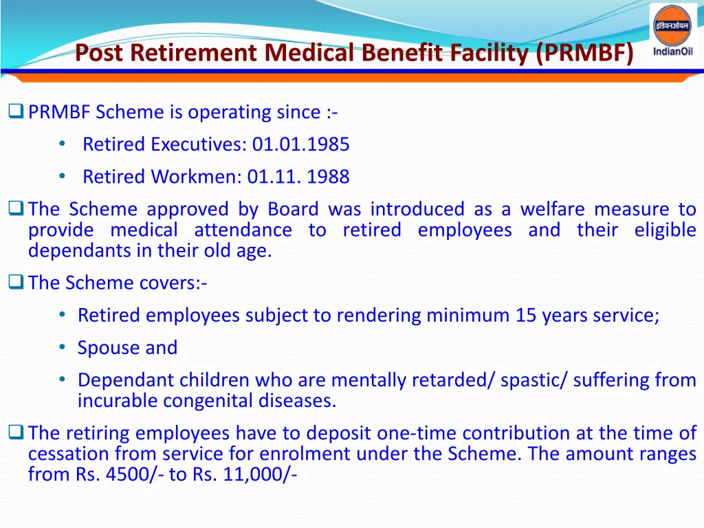 post retirement medical benefit facility prmbf