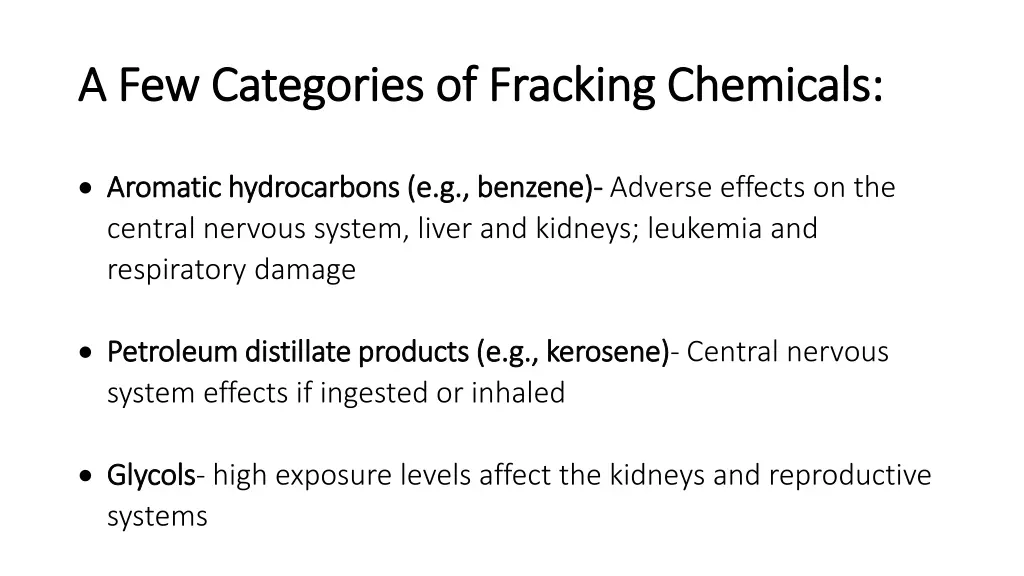 a few categories of fracking chemicals