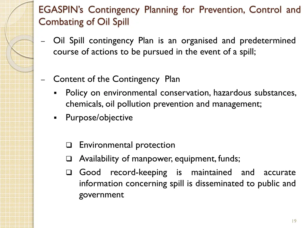 egaspin s contingency planning for prevention