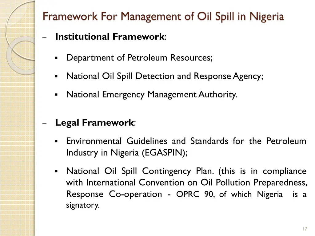 framework for management of oil spill in nigeria