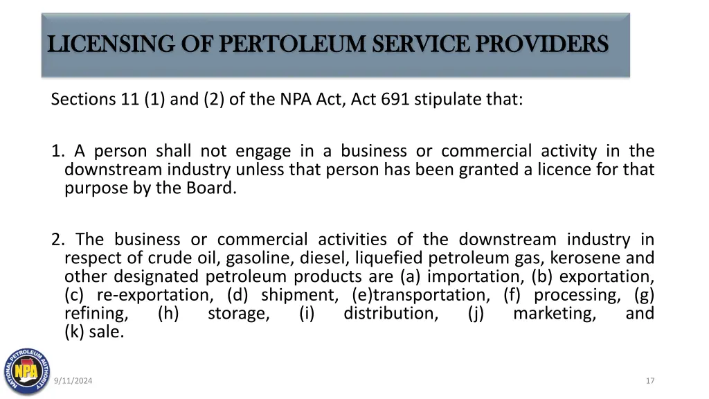 licensing of pertoleum service providers