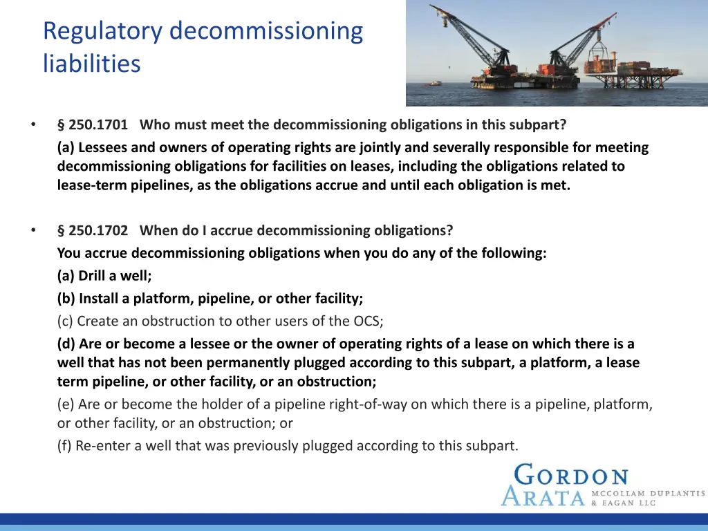 regulatory decommissioning liabilities