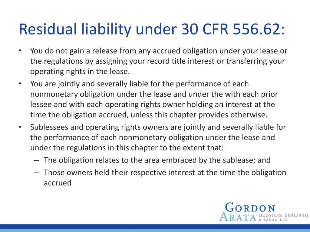 residual liability under 30 cfr 556 62