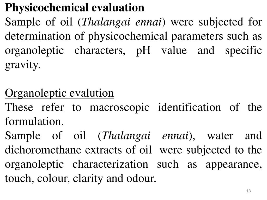 physicochemical evaluation sample