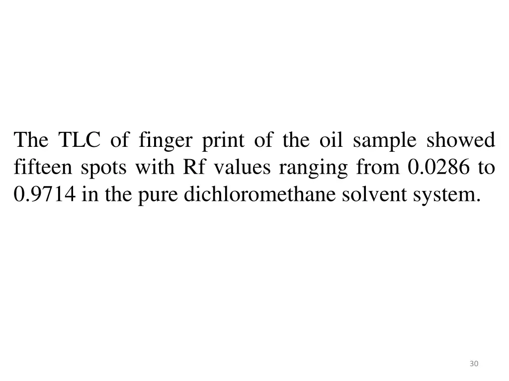 the tlc of finger print of the oil sample showed