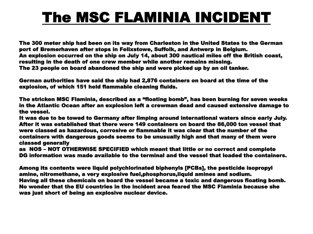 the msc flaminia incident the msc flaminia