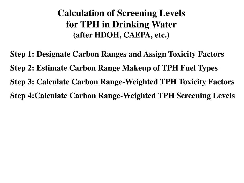 calculation of screening levels