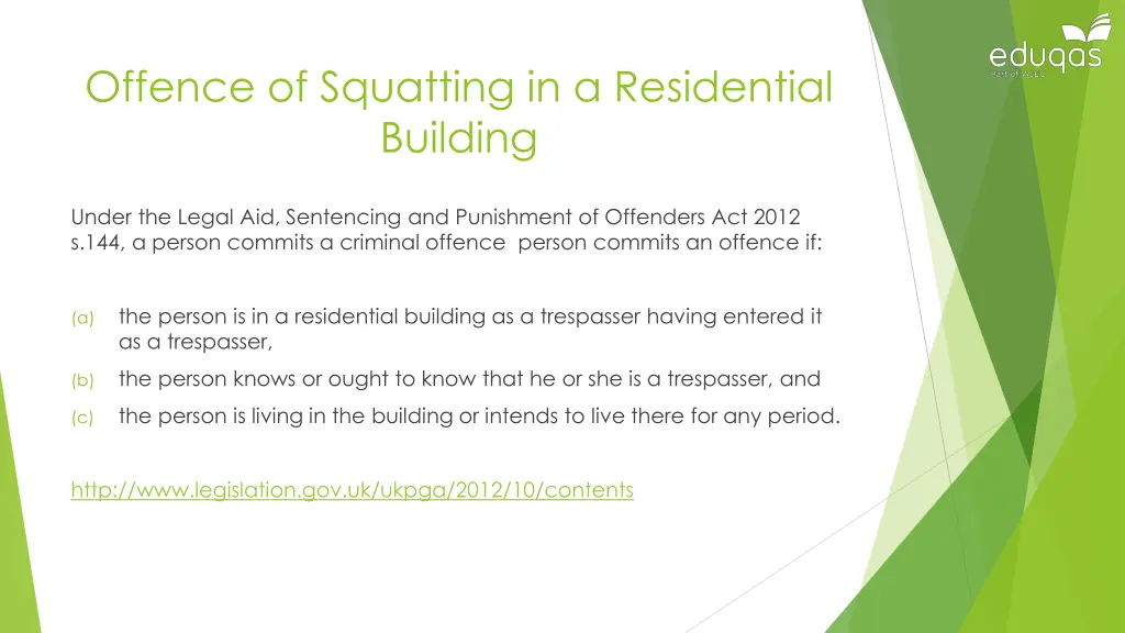 offence of squatting in a residential building