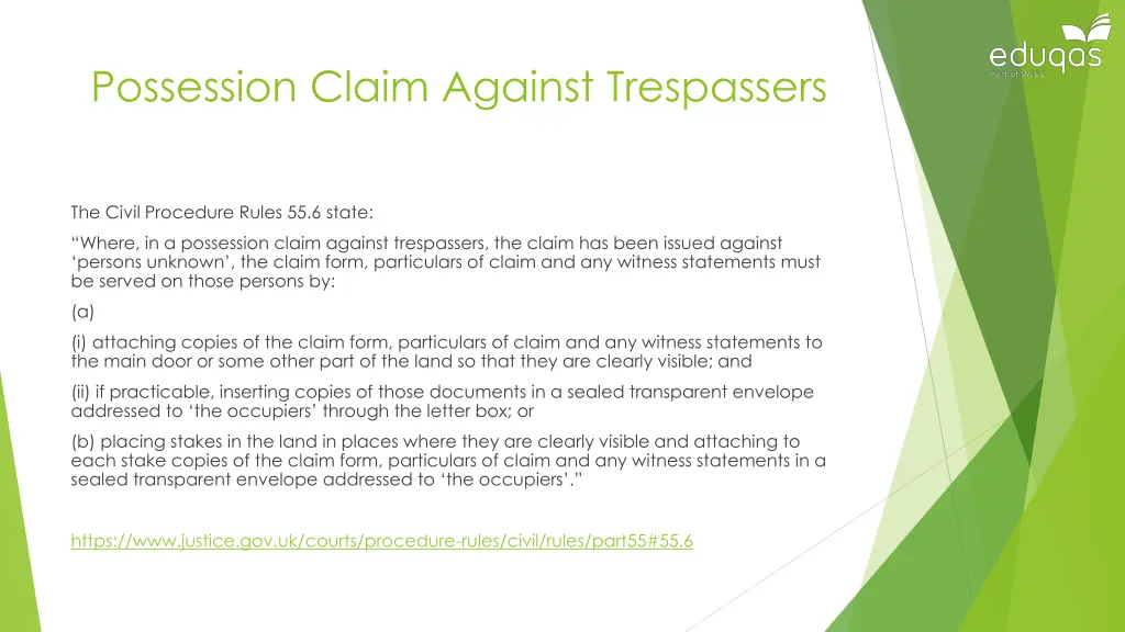 possession claim against trespassers