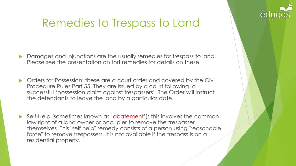 remedies to trespass to land