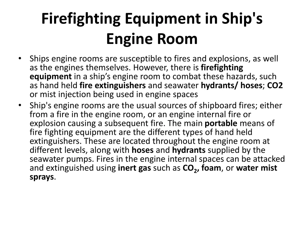 firefighting equipment in ship s engine room