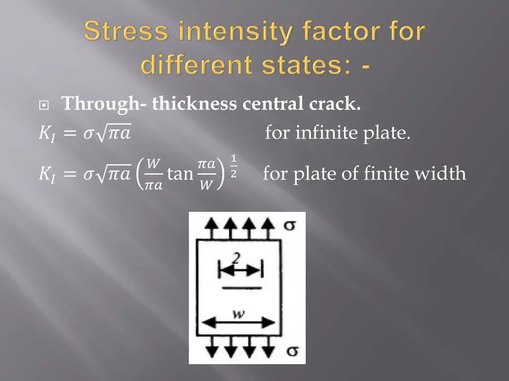 through thickness central crack for infinite plate