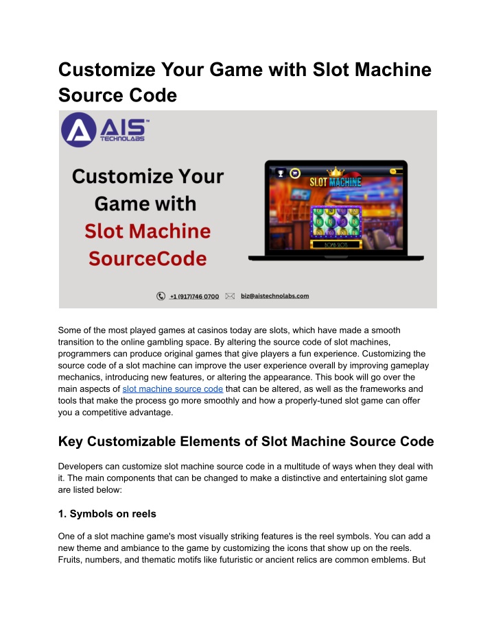 customize your game with slot machine source code