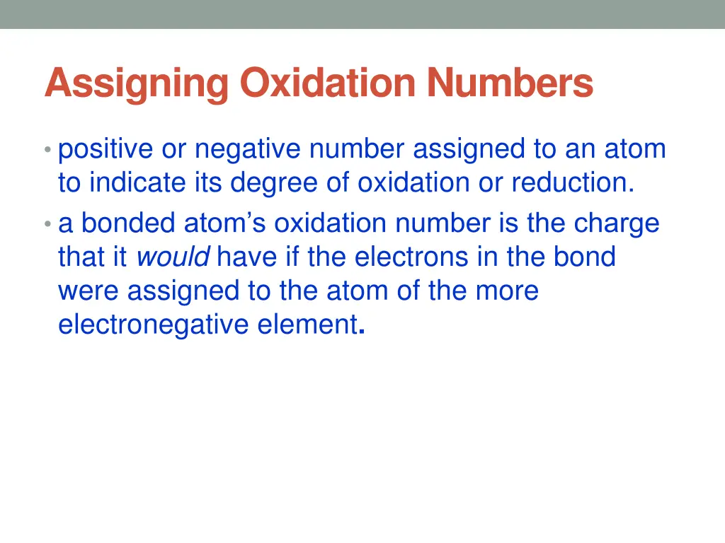 assigning oxidation numbers