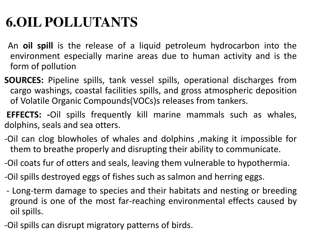 6 oil pollutants