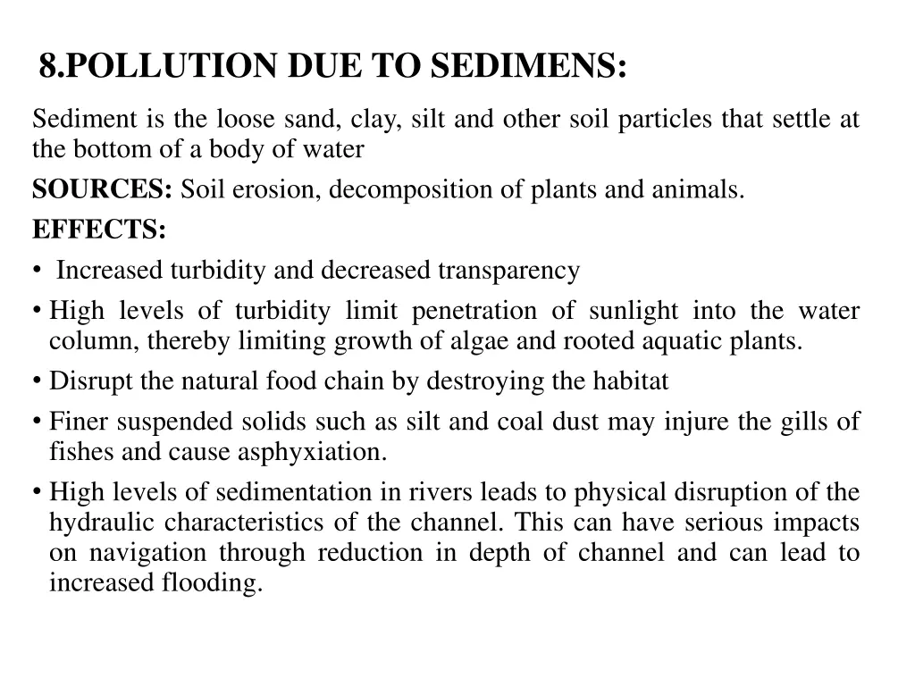 8 pollution due to sedimens