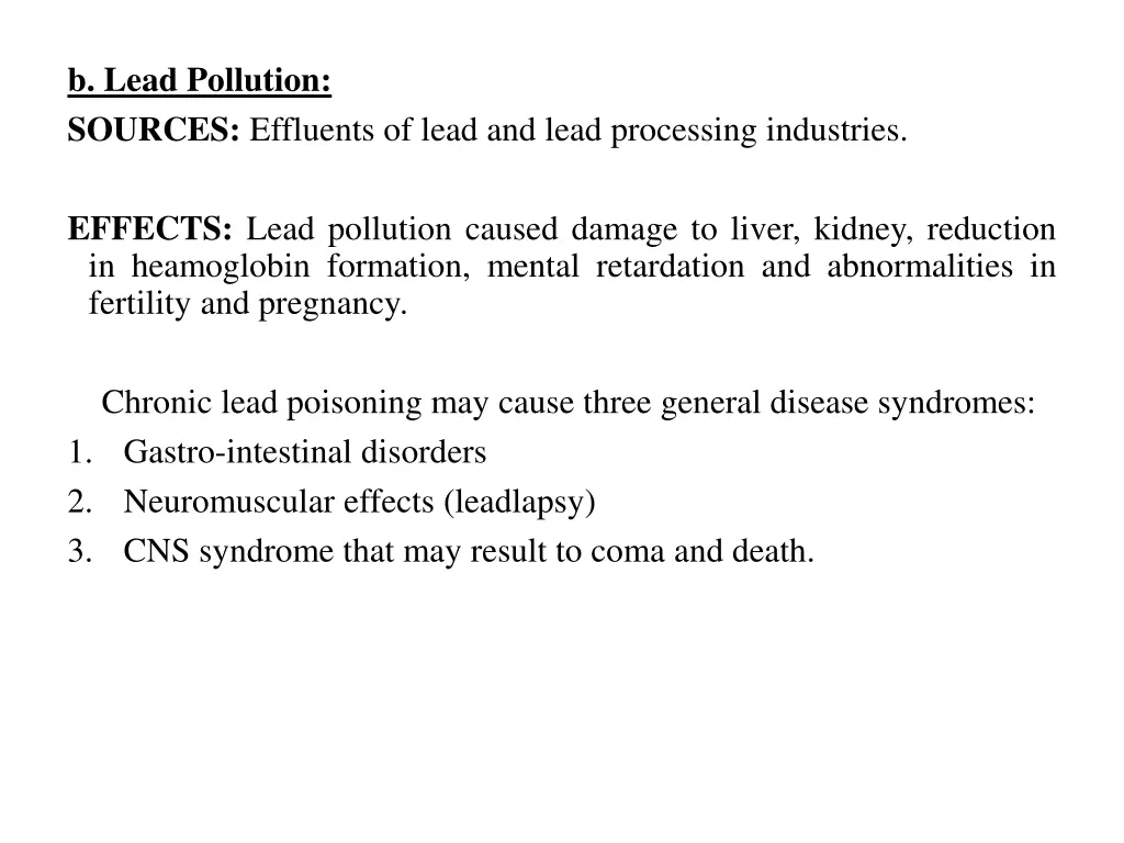 b lead pollution sources effluents of lead