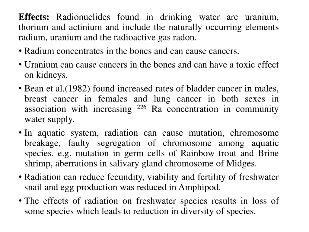 effects radionuclides found in drinking water