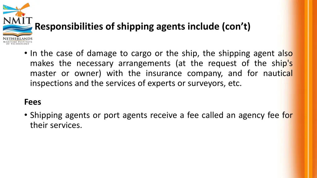 responsibilities of shipping agents include con t