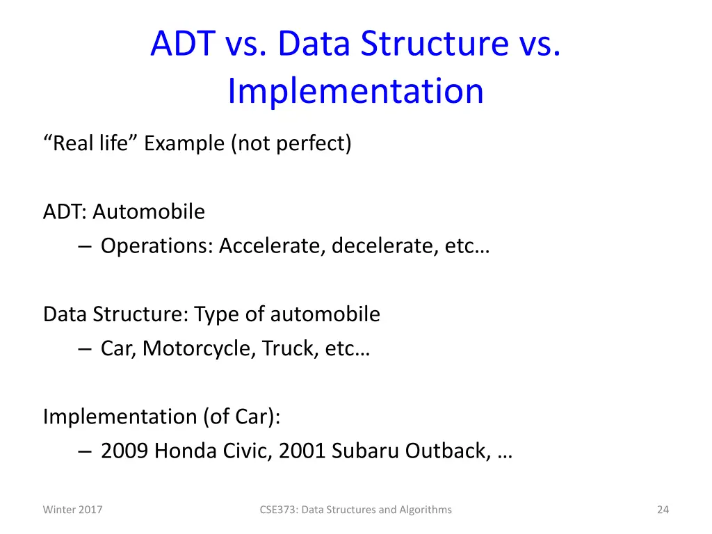 adt vs data structure vs implementation