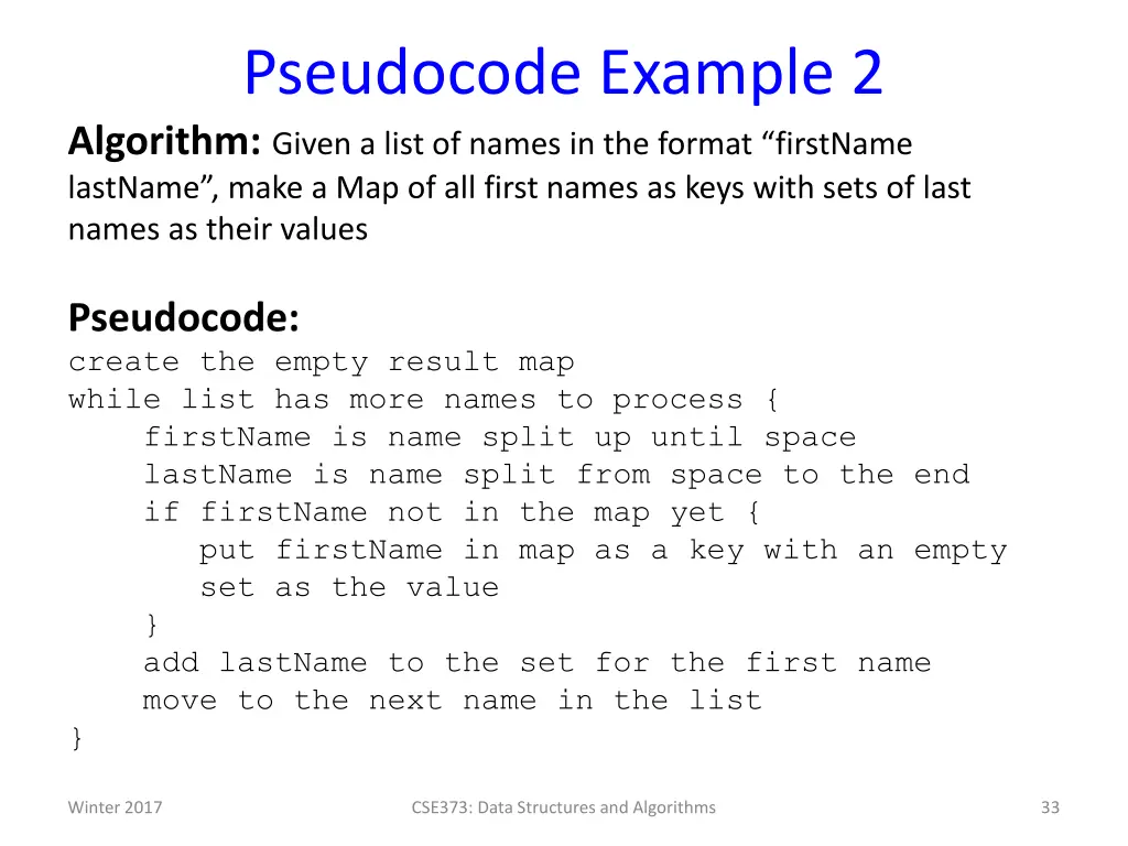 pseudocode example 2 algorithm given a list