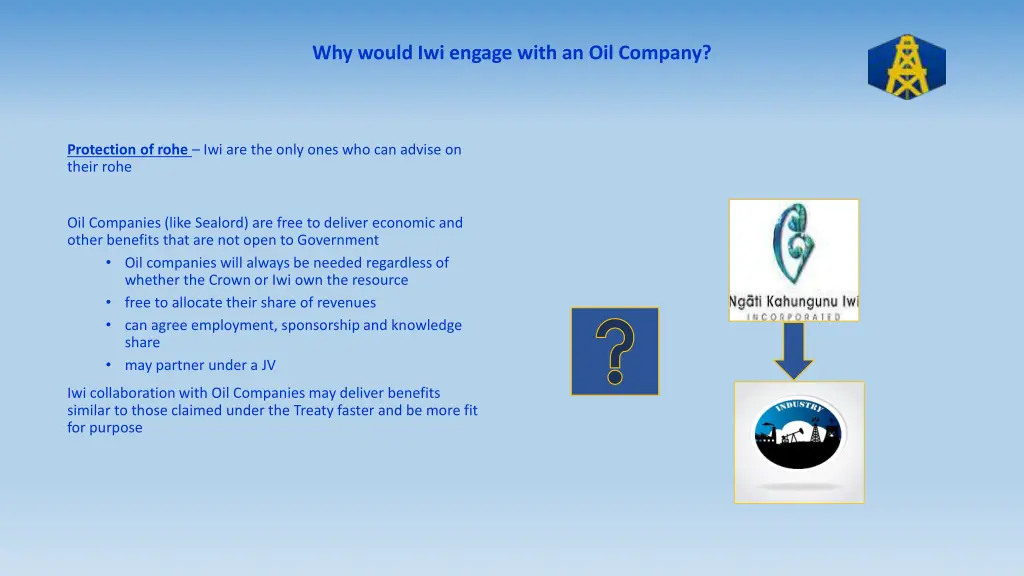 why would iwi engage with an oil company