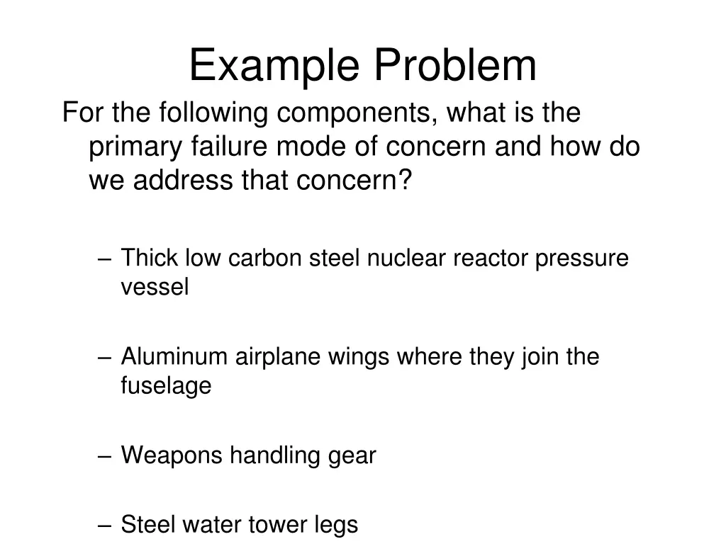 example problem for the following components what