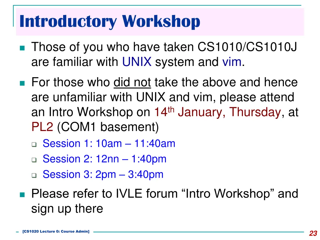 introductory workshop