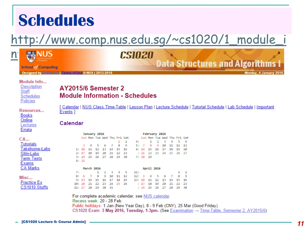 schedules http www comp nus edu sg cs1020