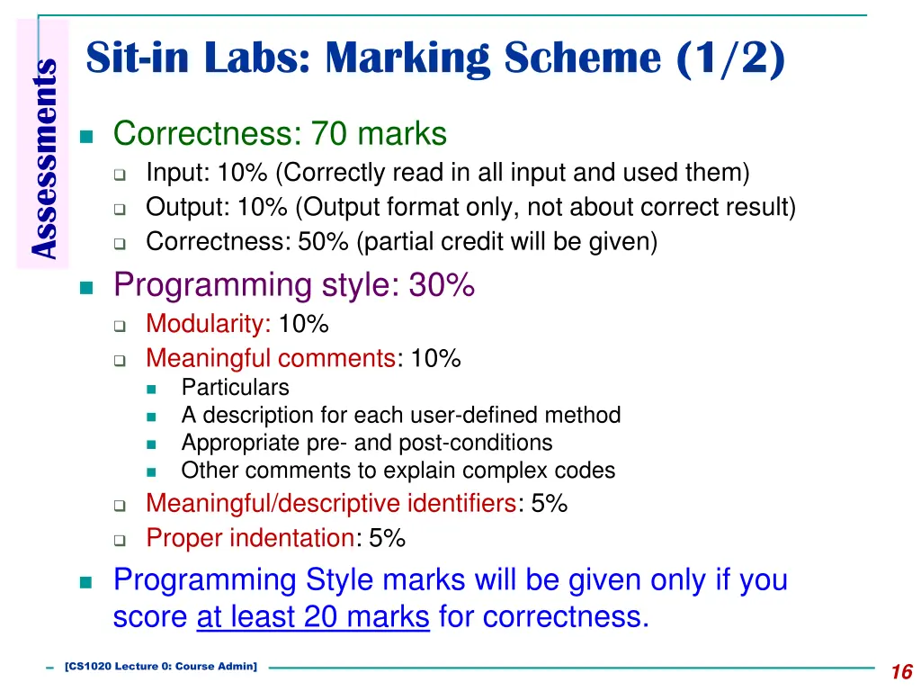 sit in labs marking scheme 1 2