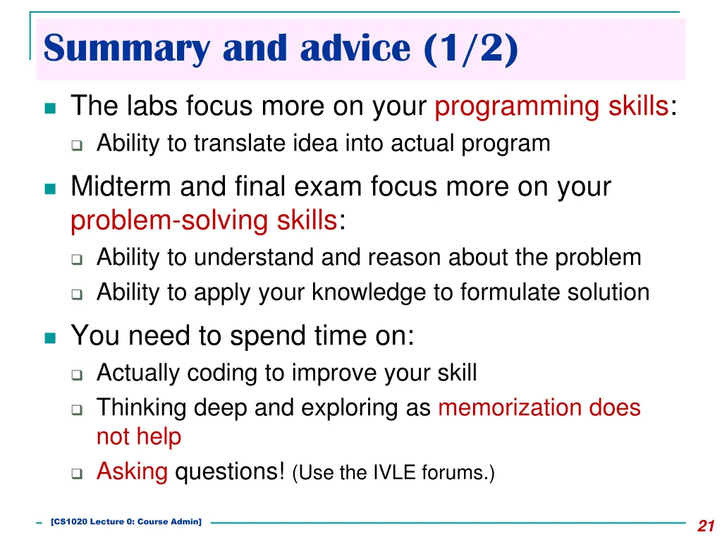 summary and advice 1 2