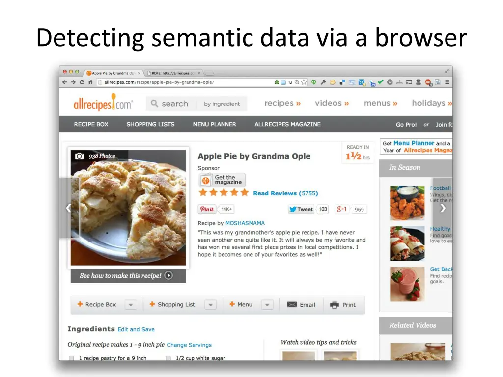 detecting semantic data via a browser