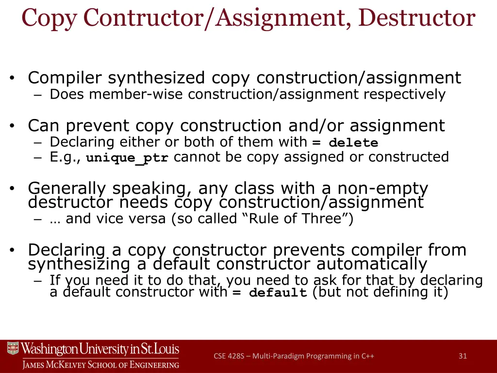 copy contructor assignment destructor