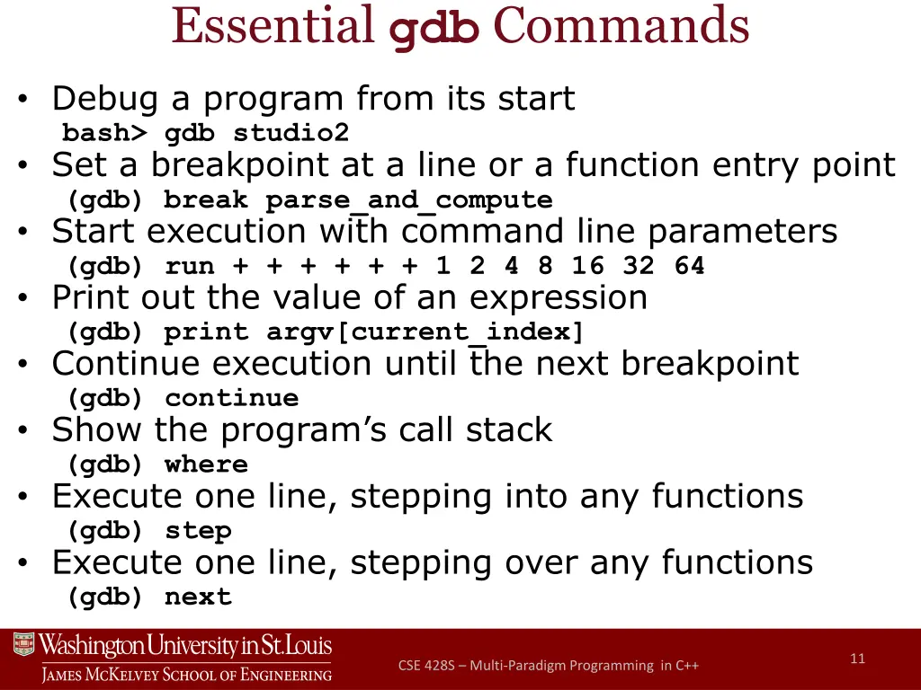 essential gdb commands