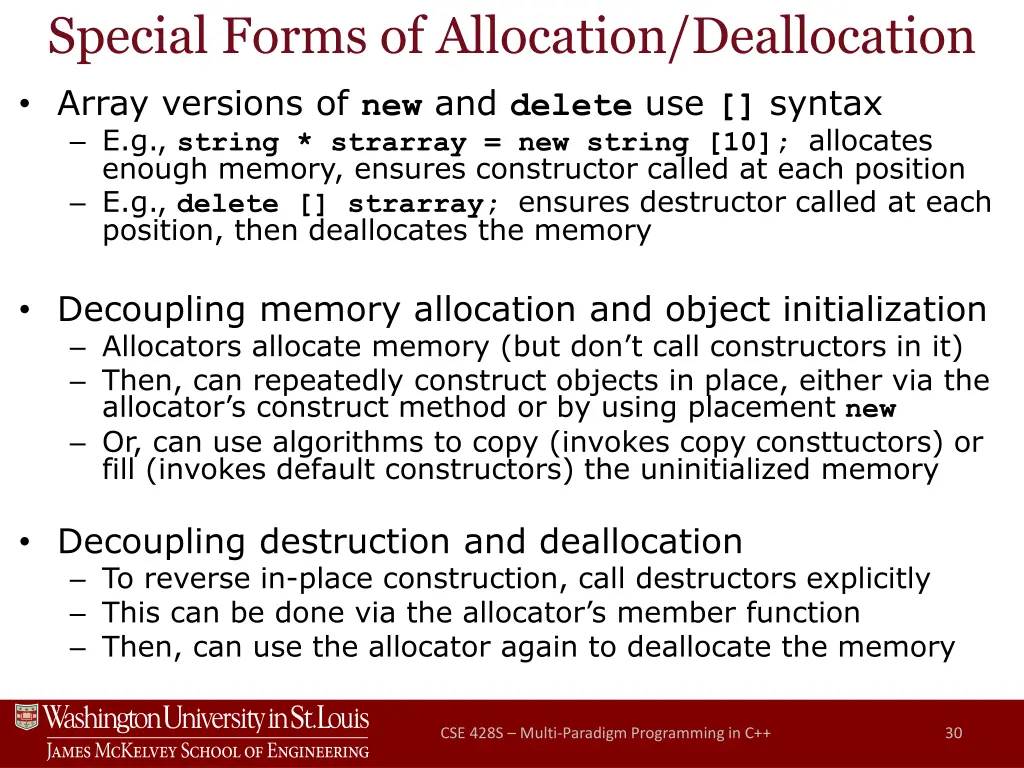 special forms of allocation deallocation array