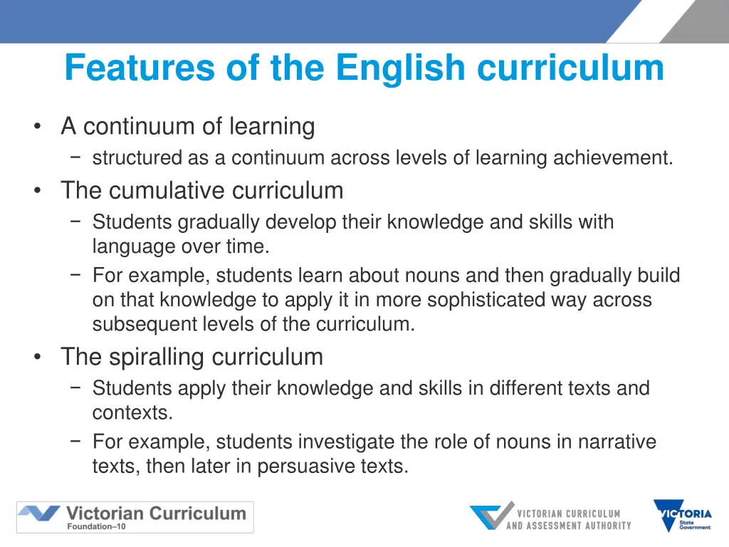 features of the english curriculum