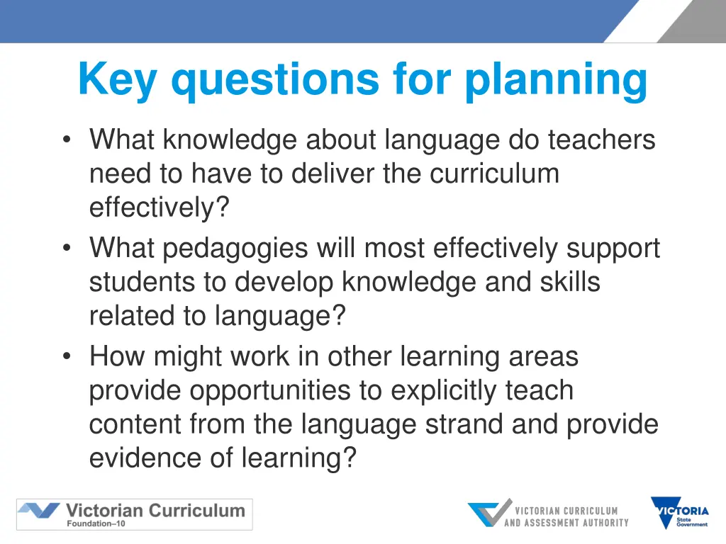 key questions for planning