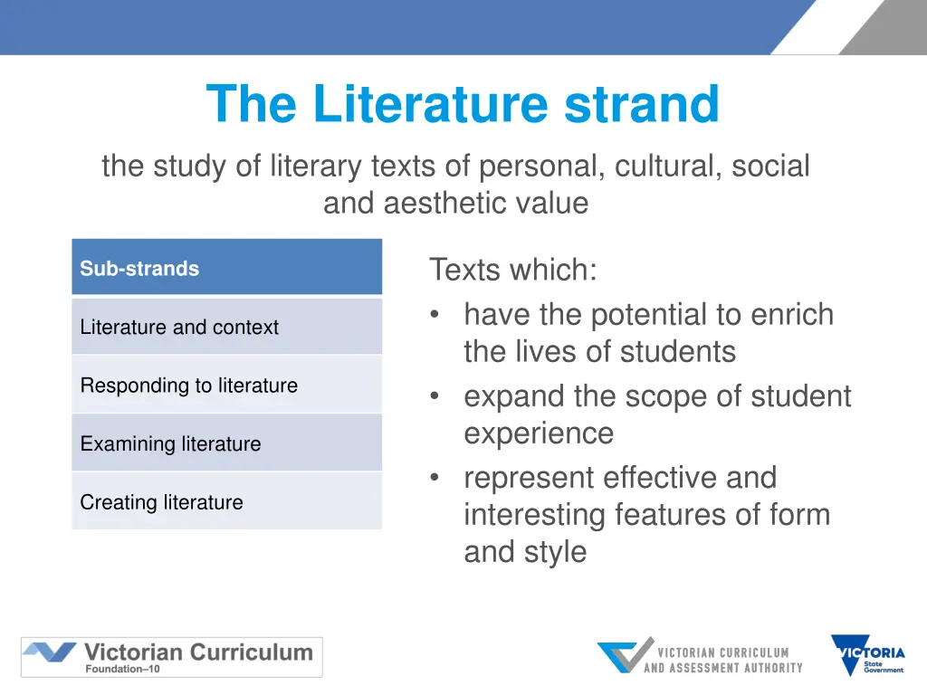 the literature strand the study of literary texts