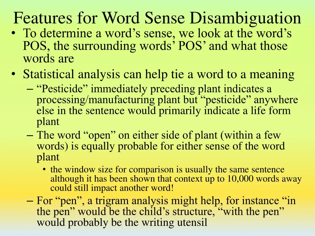 features for word sense disambiguation