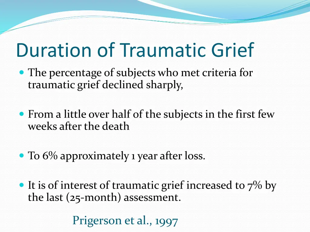 duration of traumatic grief the percentage