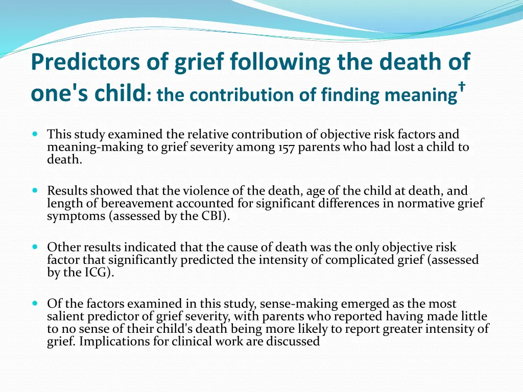 predictors of grief following the death