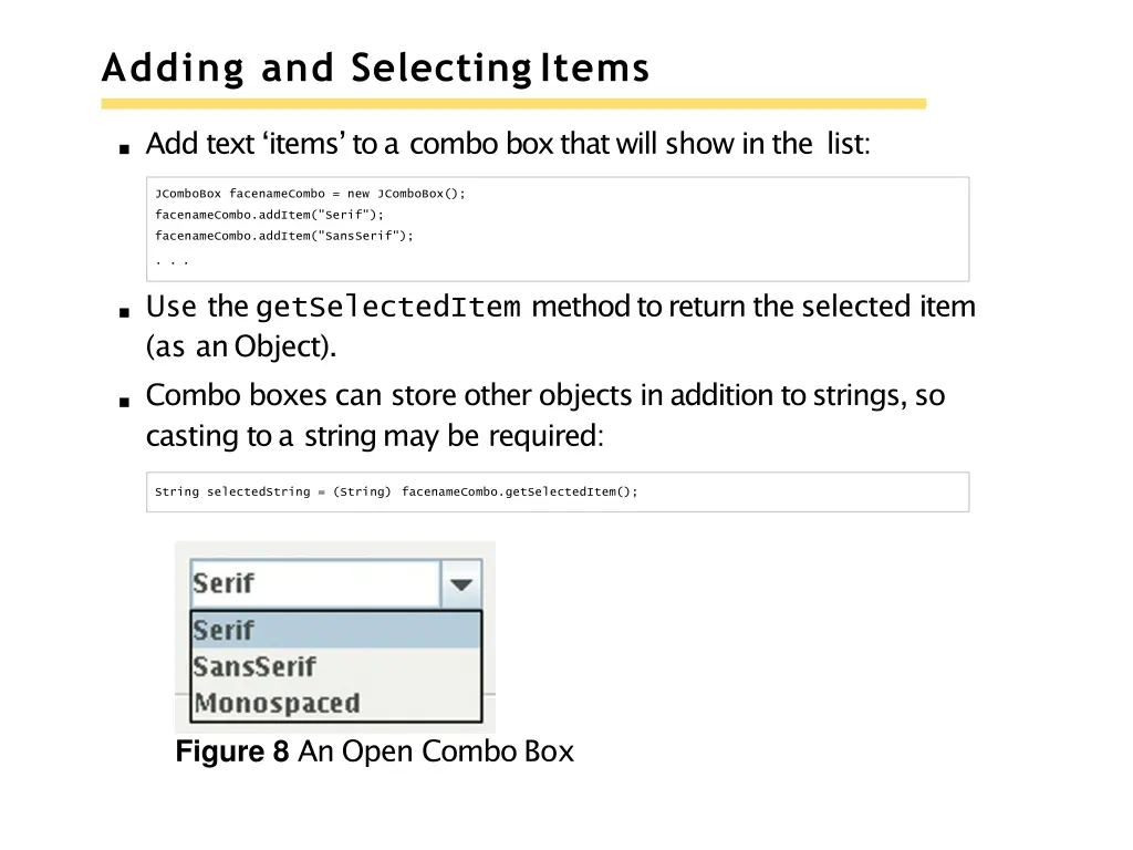 adding and selecting items