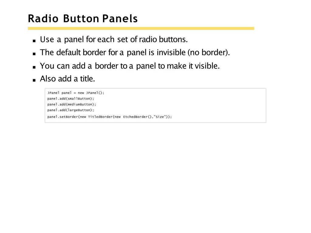 radio button panels