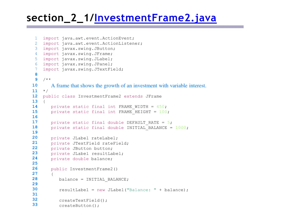 section 2 1 investmentframe2 java