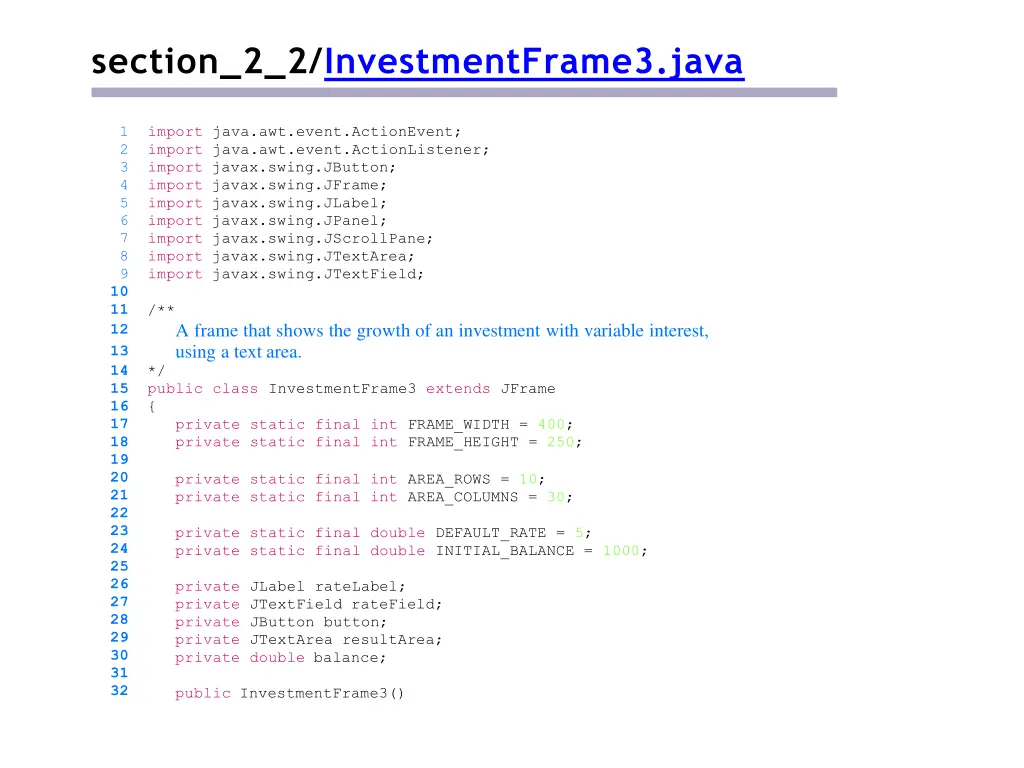 section 2 2 investmentframe3 java