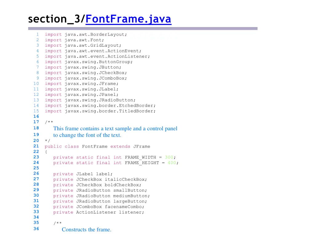 section 3 fontframe java