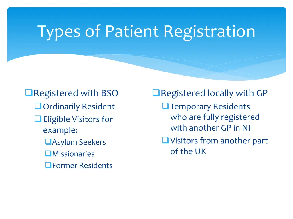 types of patient registration