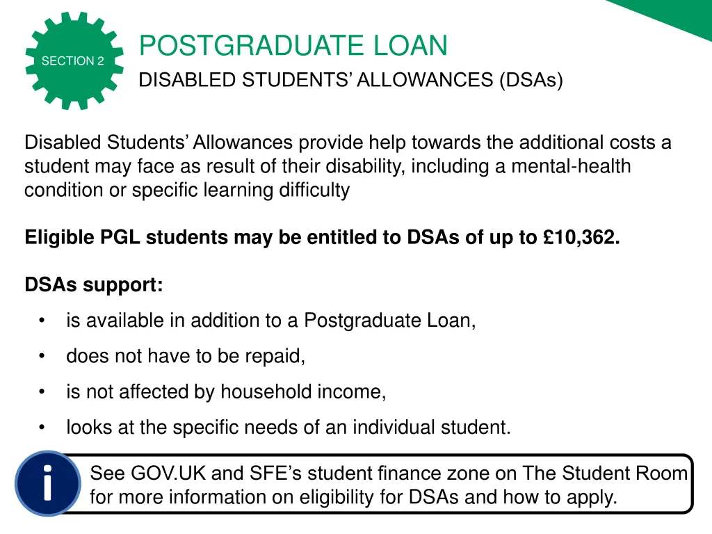 postgraduate loan disabled students allowances